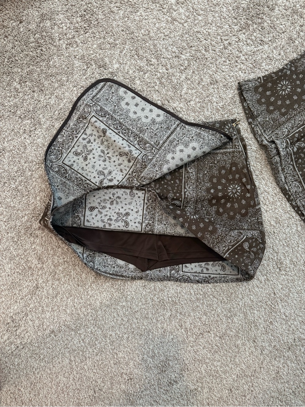 Brown Printed Mini Dress with Square Neck - Picture 5 of 10
